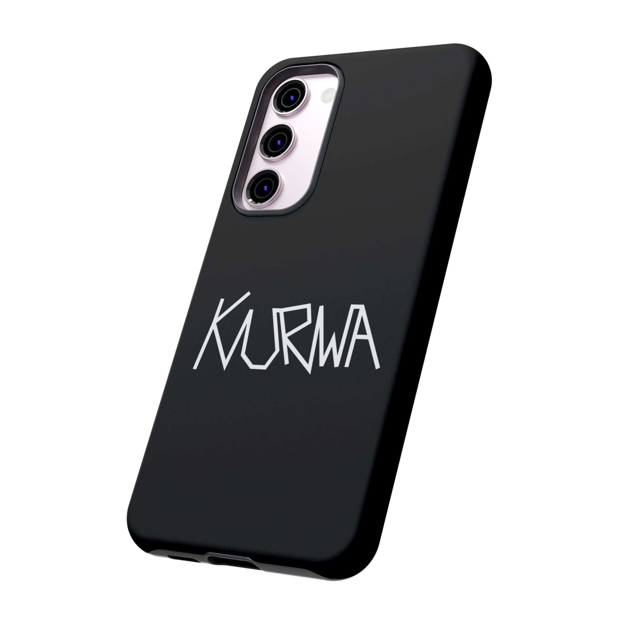 Etui na telefon - minimalistyczne czarne etui „KURWA” w stylu graffiti