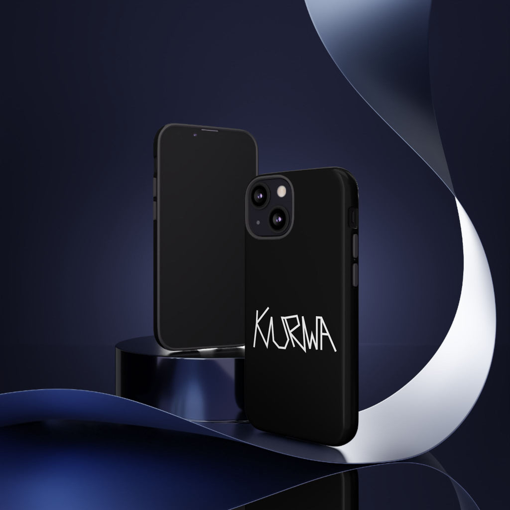 Etui na telefon - minimalistyczne czarne etui „KURWA” w stylu graffiti