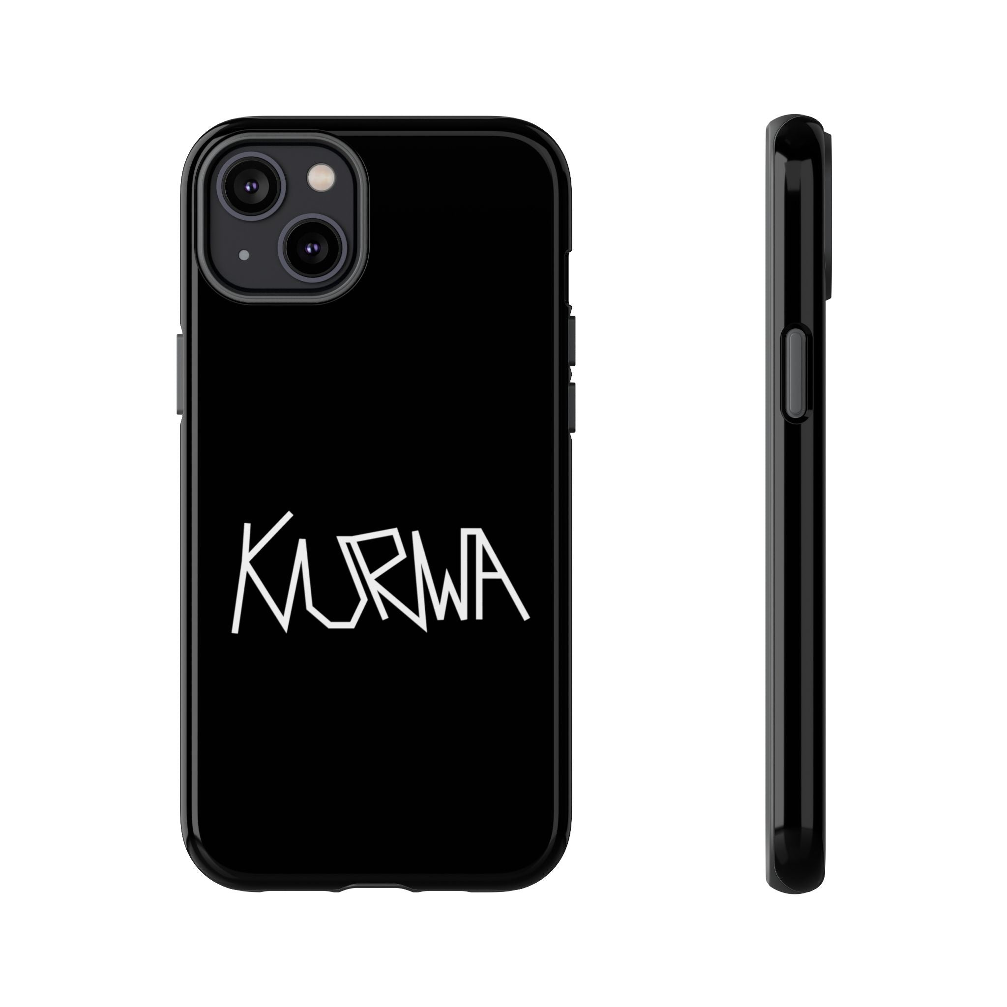 Etui na telefon - minimalistyczne czarne etui „KURWA” w stylu graffiti