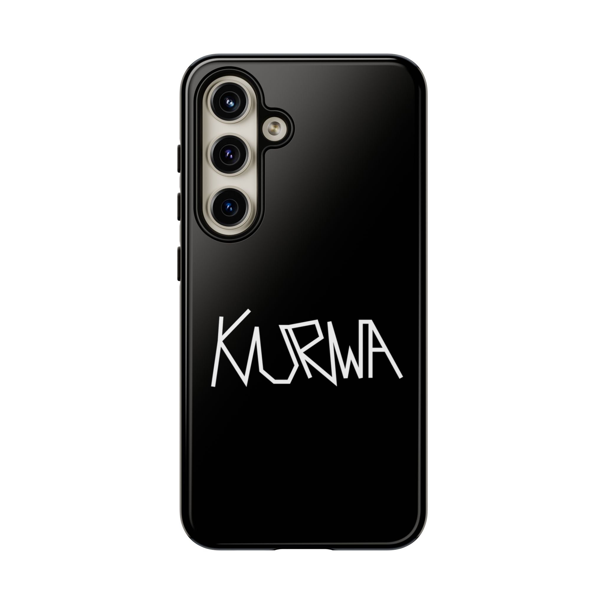 Etui na telefon - minimalistyczne czarne etui „KURWA” w stylu graffiti