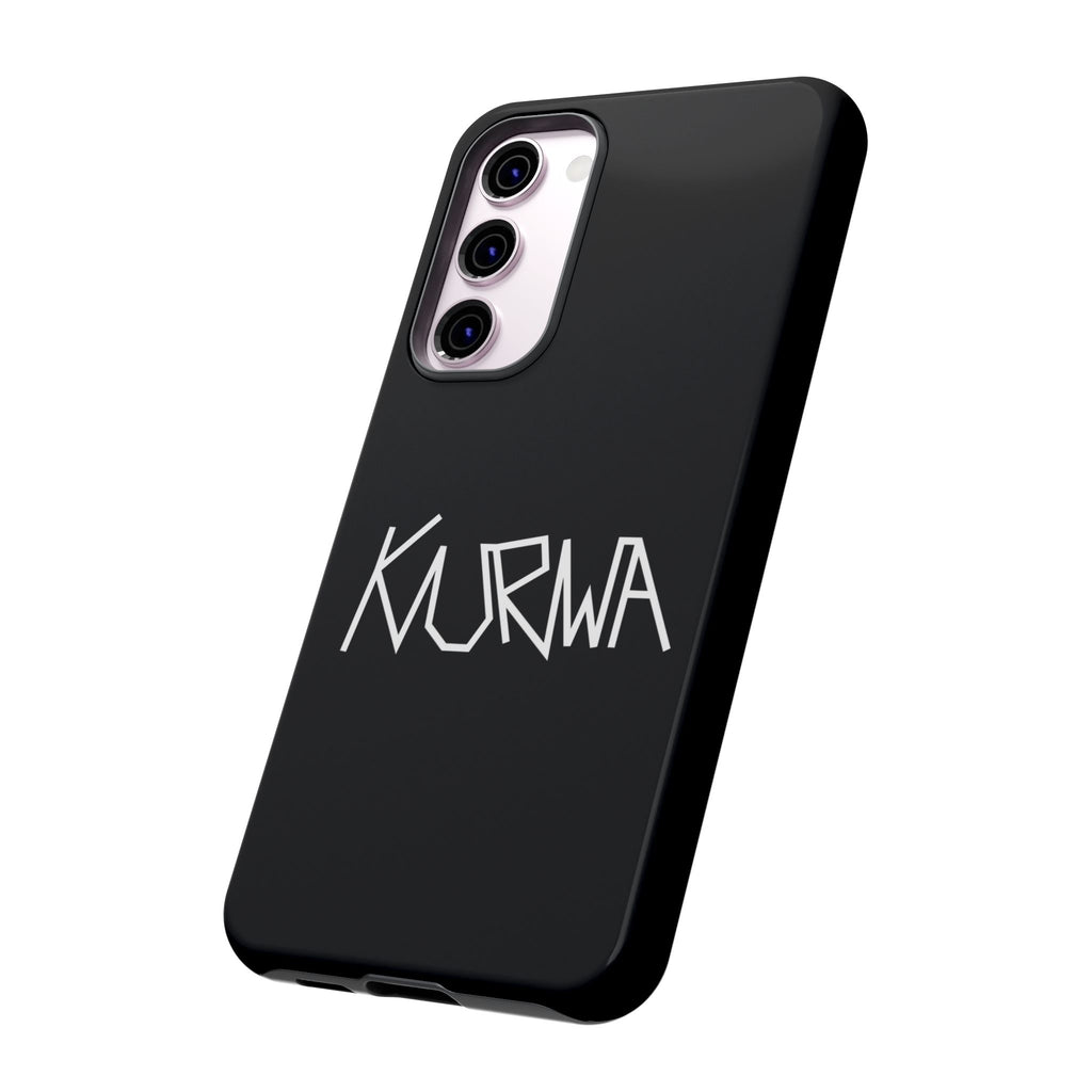 Etui na telefon - minimalistyczne czarne etui „KURWA” w stylu graffiti