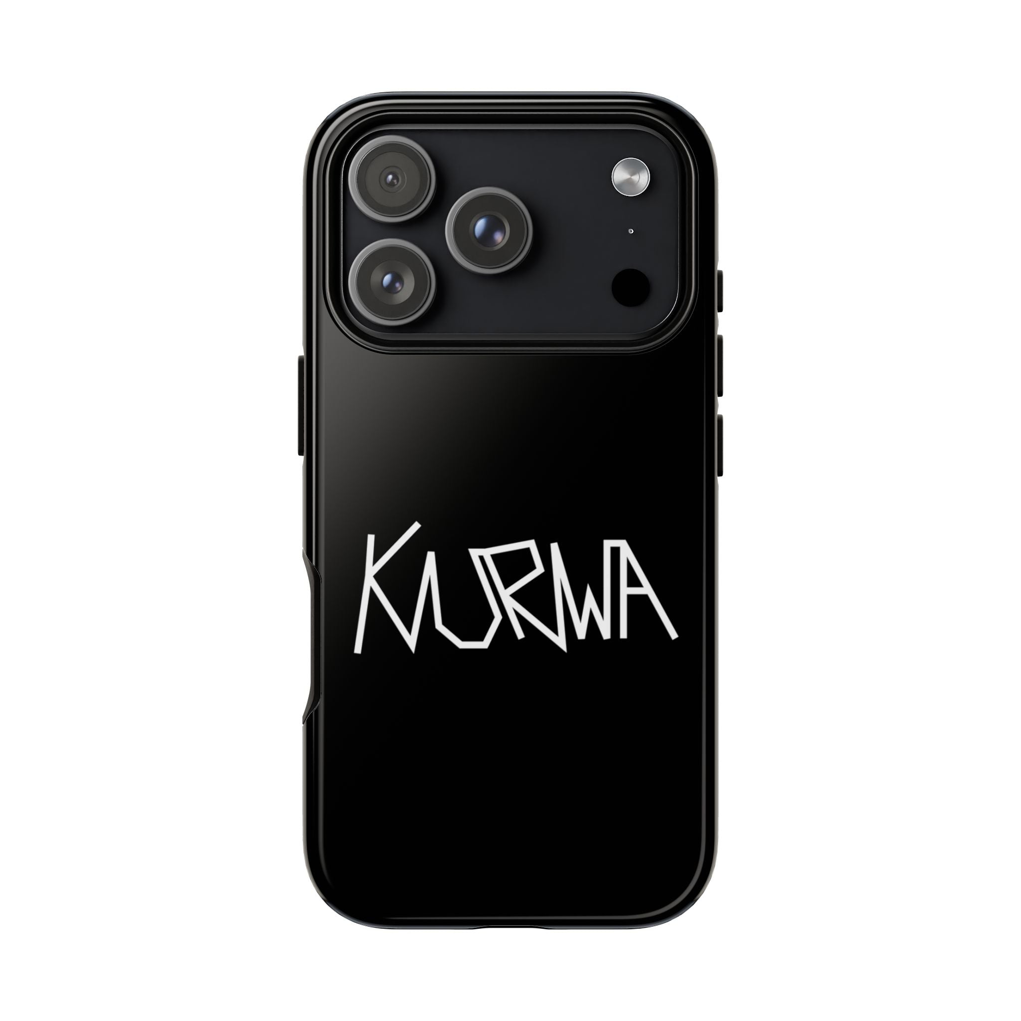 Etui na telefon - minimalistyczne czarne etui „KURWA” w stylu graffiti