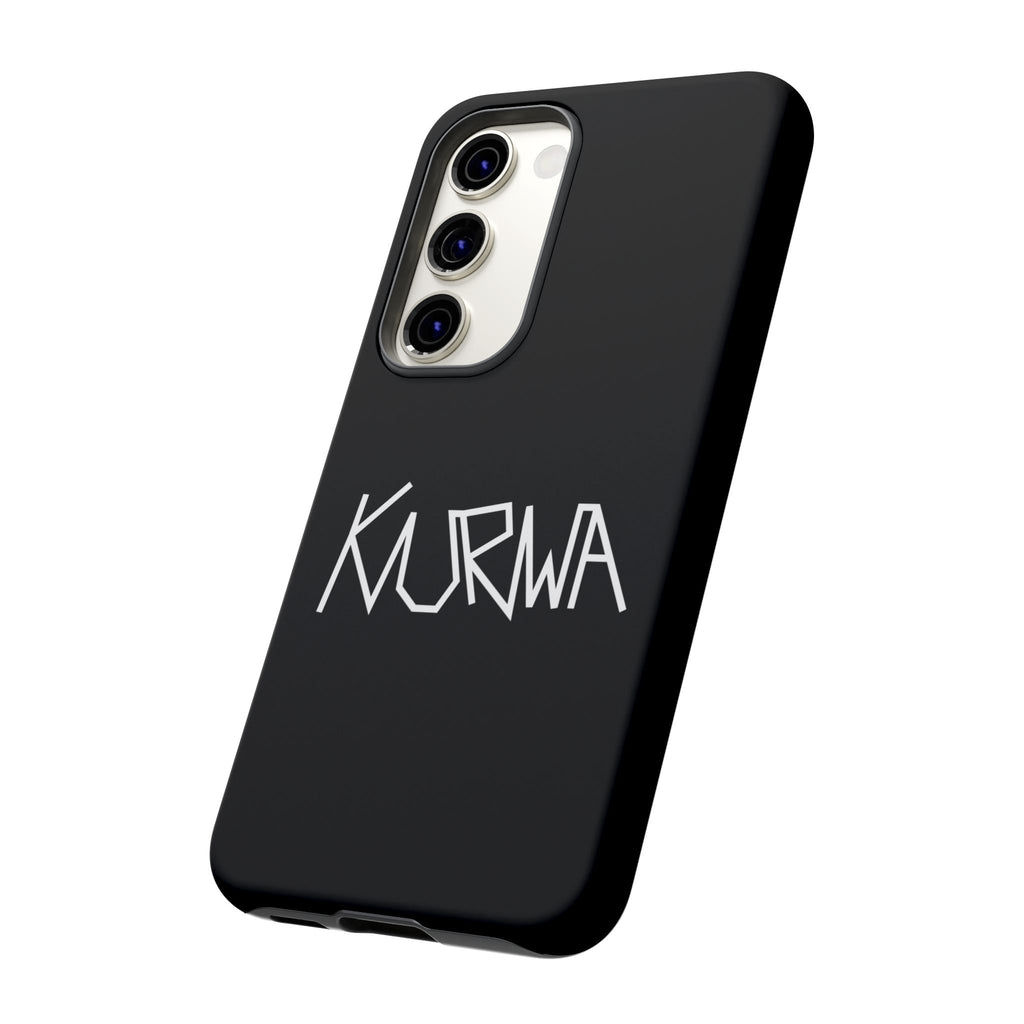 Etui na telefon - minimalistyczne czarne etui „KURWA” w stylu graffiti