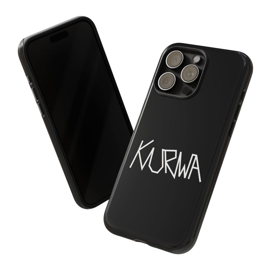 Etui na telefon - minimalistyczne czarne etui „KURWA” w stylu graffiti