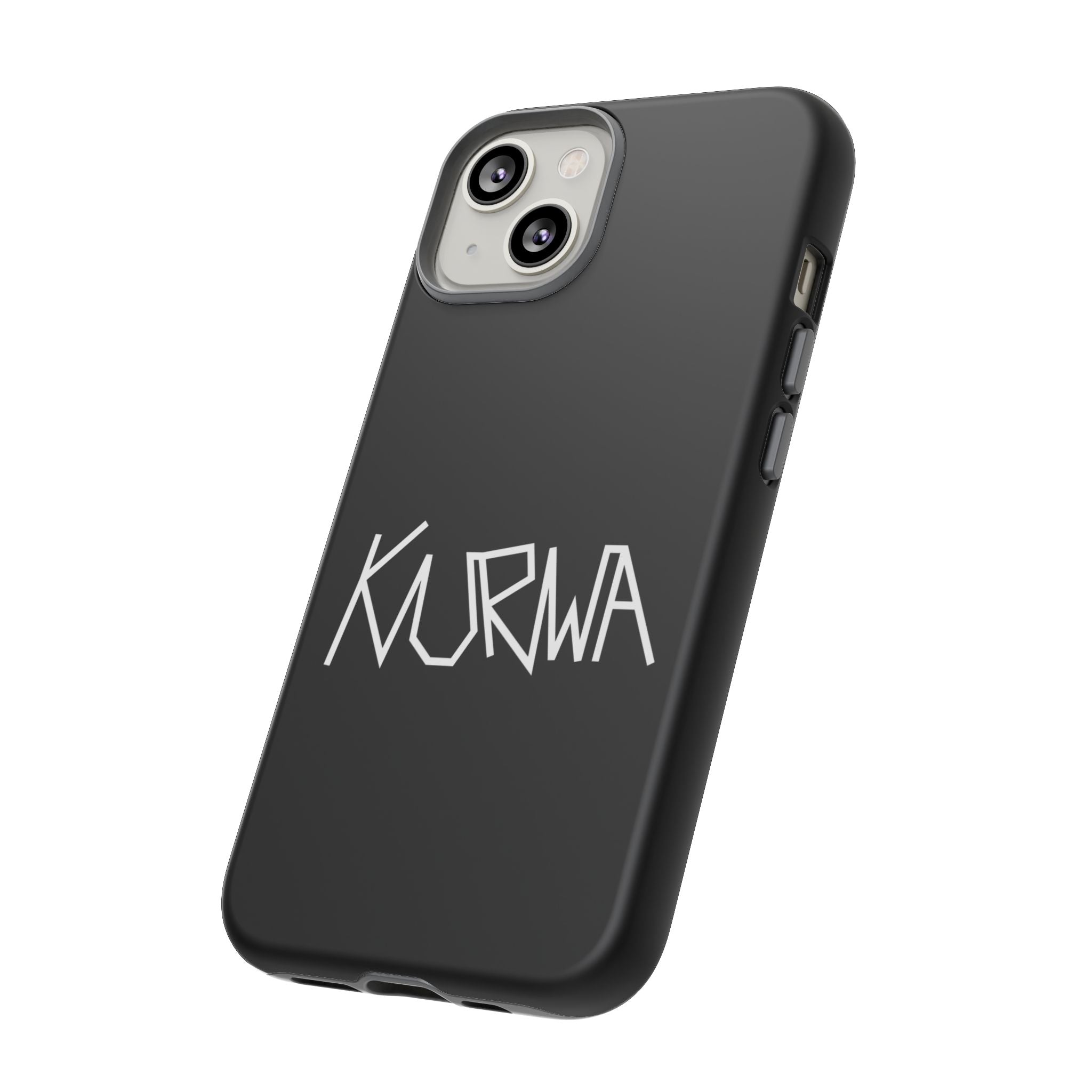 Etui na telefon - minimalistyczne czarne etui „KURWA” w stylu graffiti