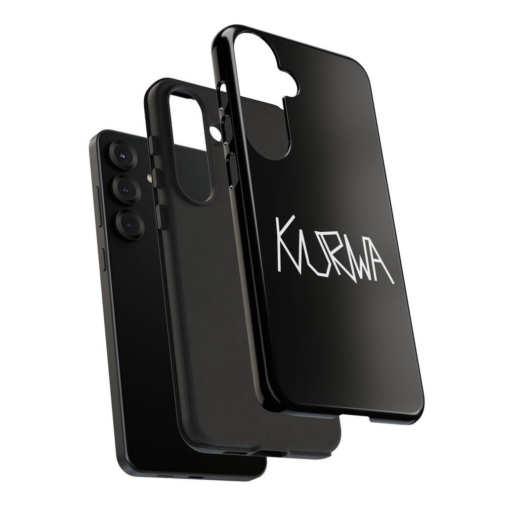 Etui na telefon - minimalistyczne czarne etui „KURWA” w stylu graffiti