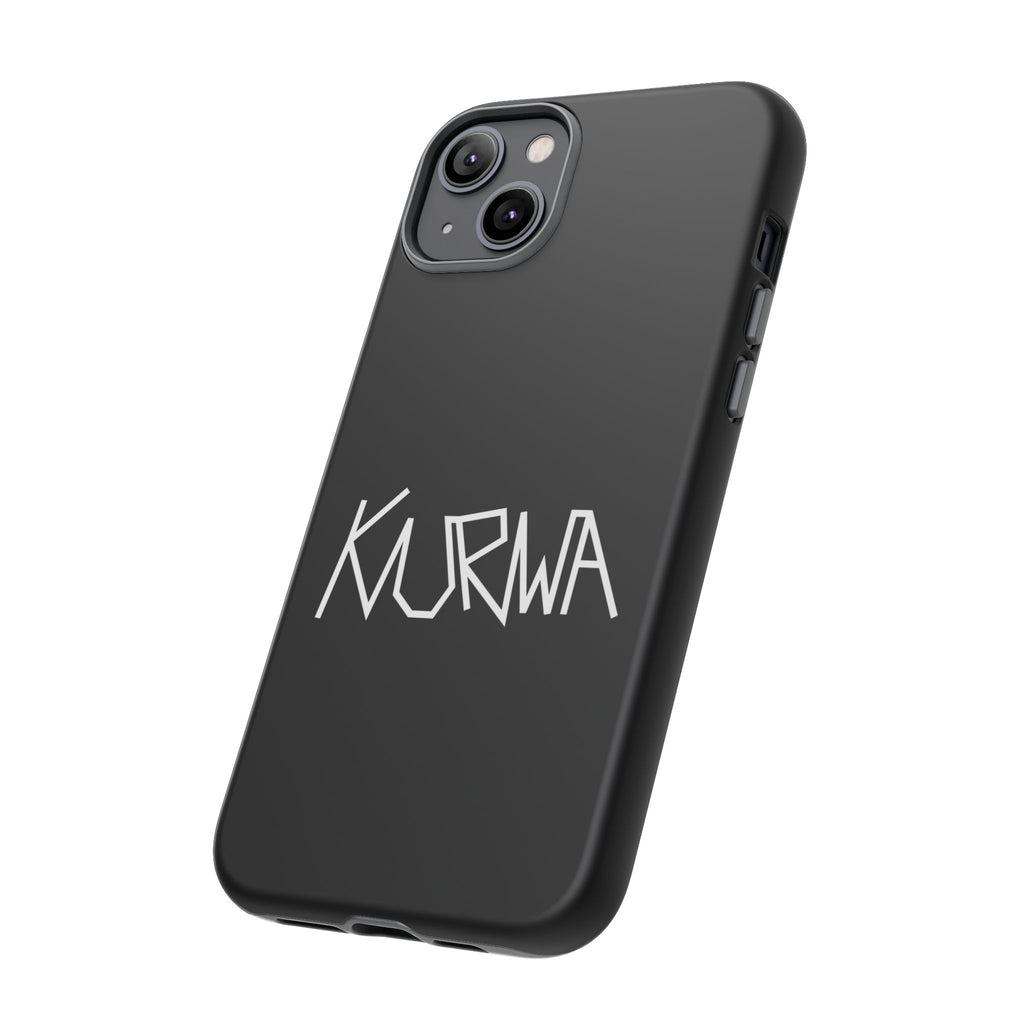 Etui na telefon - minimalistyczne czarne etui „KURWA” w stylu graffiti