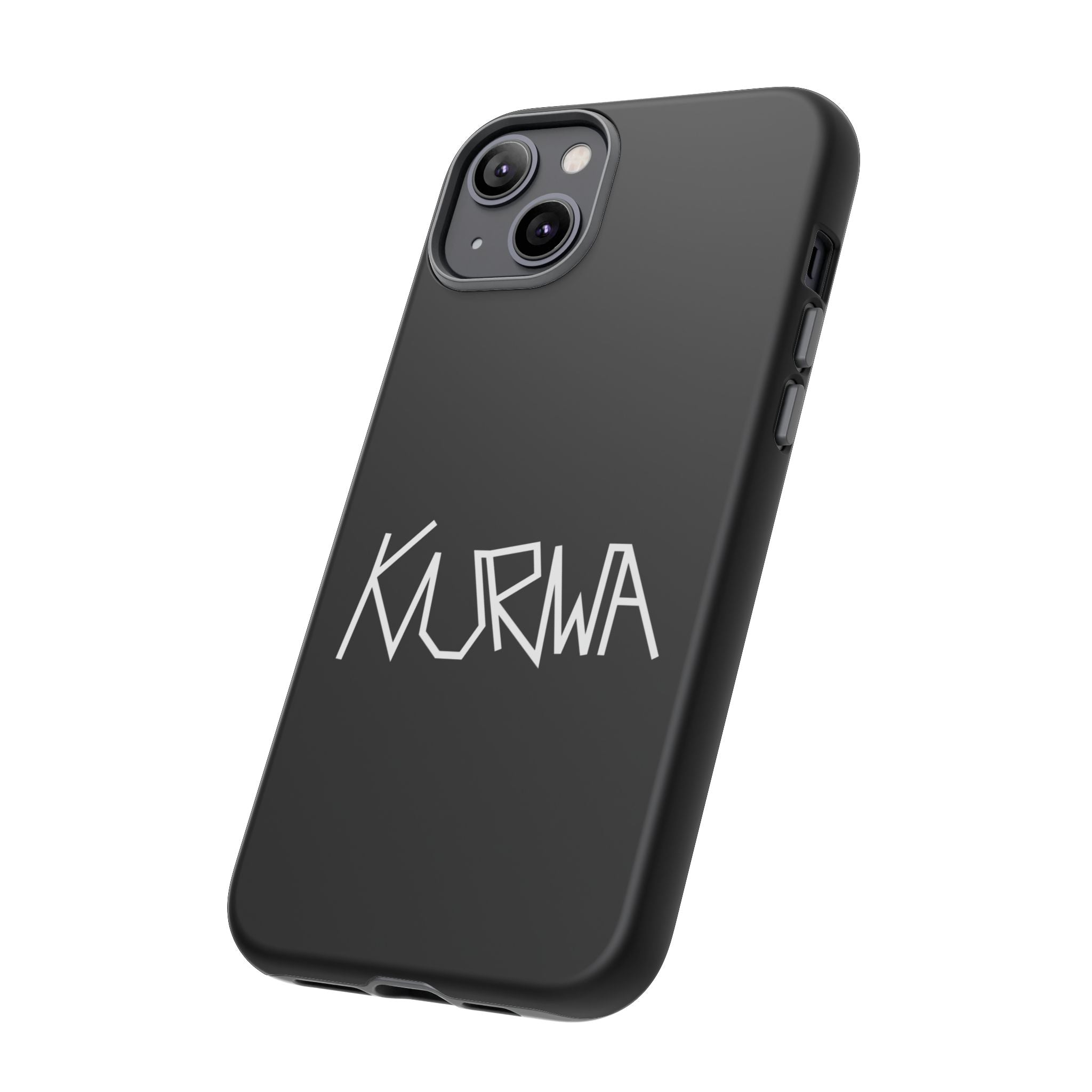 Etui na telefon - minimalistyczne czarne etui „KURWA” w stylu graffiti