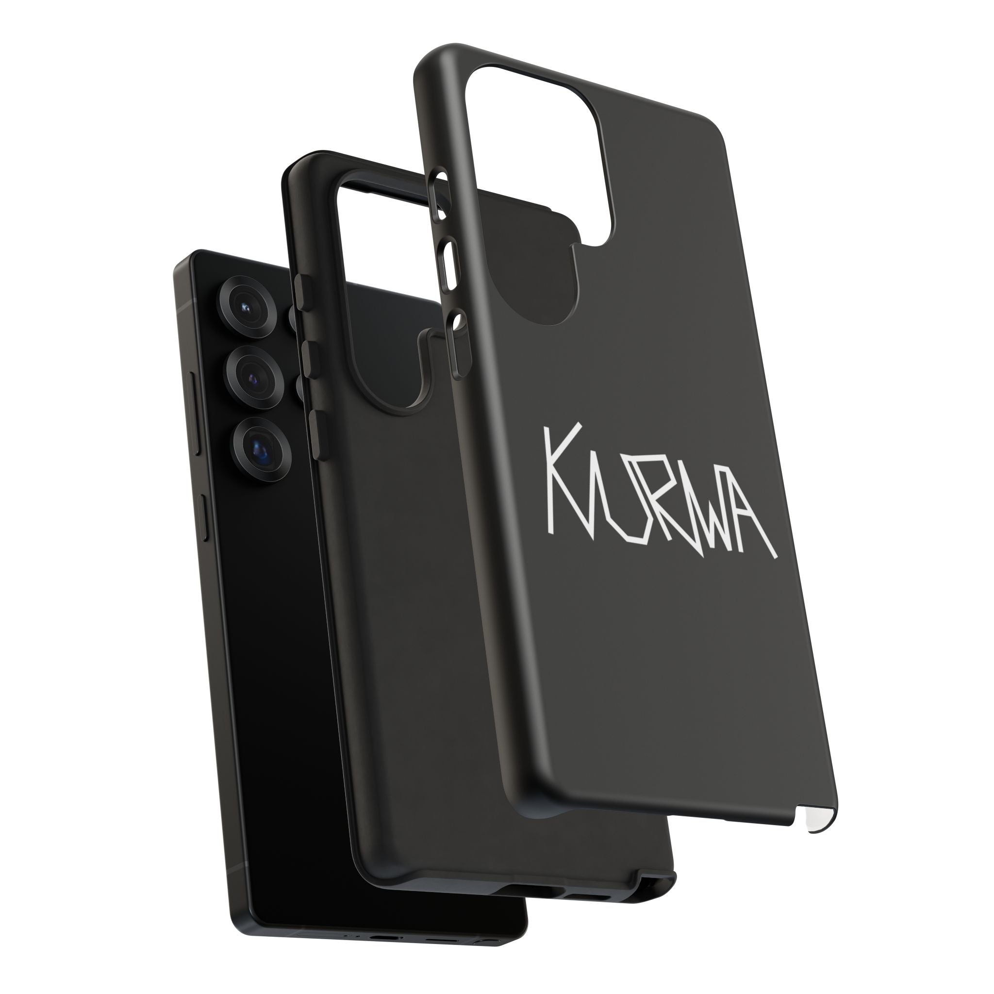 Etui na telefon - minimalistyczne czarne etui „KURWA” w stylu graffiti