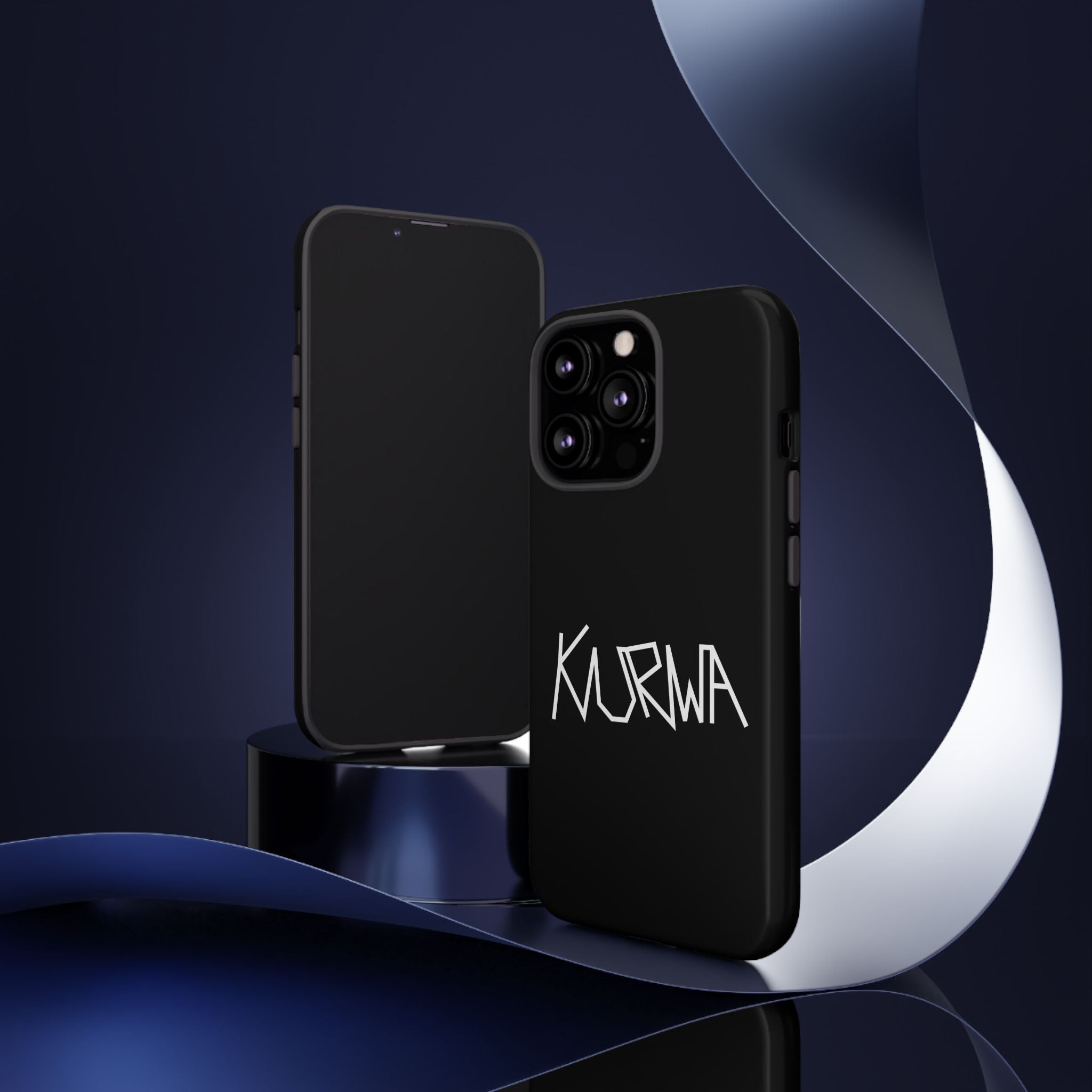 Etui na telefon - minimalistyczne czarne etui „KURWA” w stylu graffiti