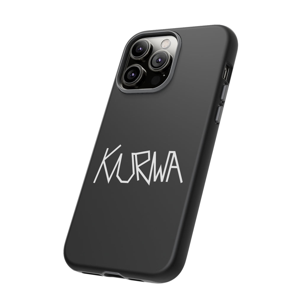 Etui na telefon - minimalistyczne czarne etui „KURWA” w stylu graffiti