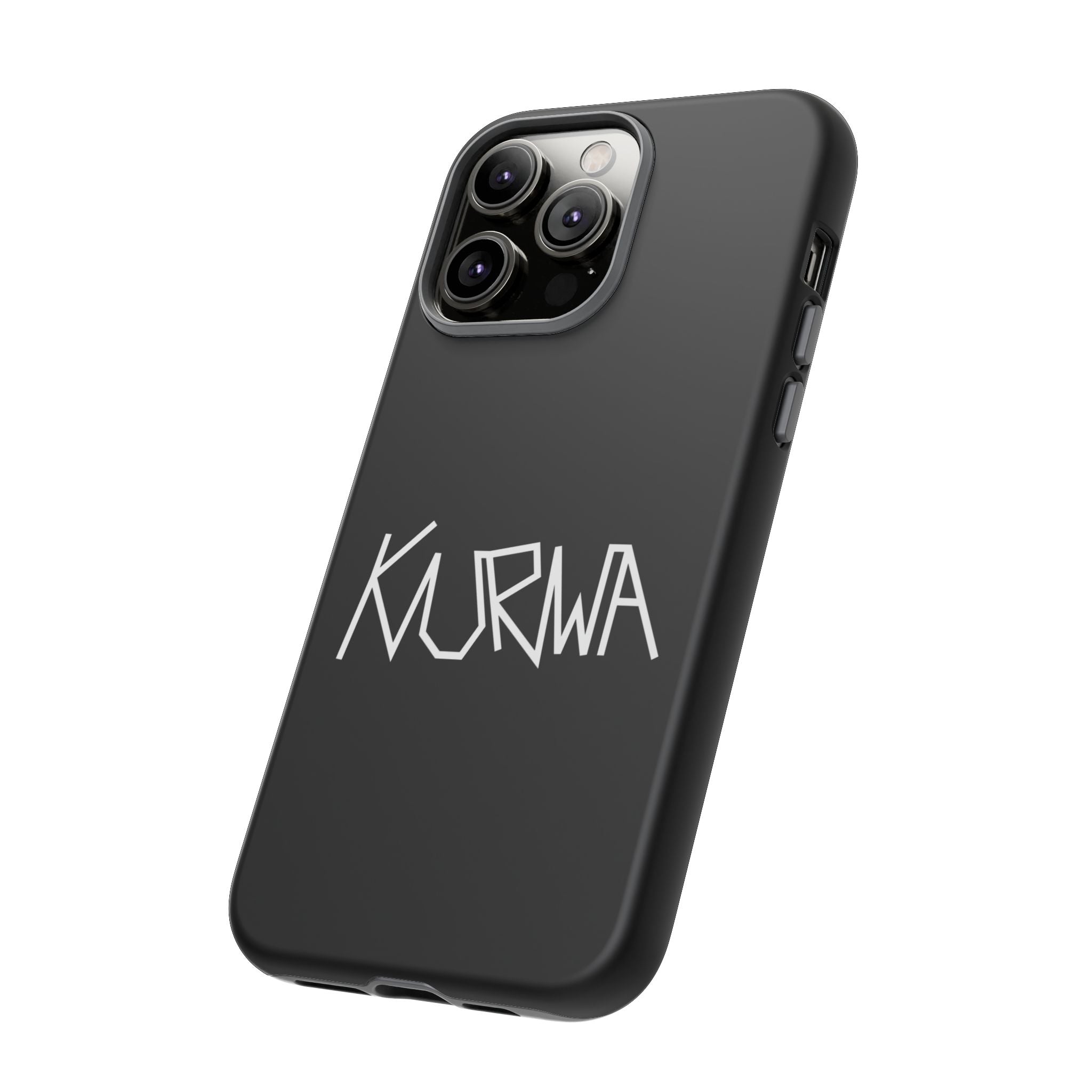 Etui na telefon - minimalistyczne czarne etui „KURWA” w stylu graffiti