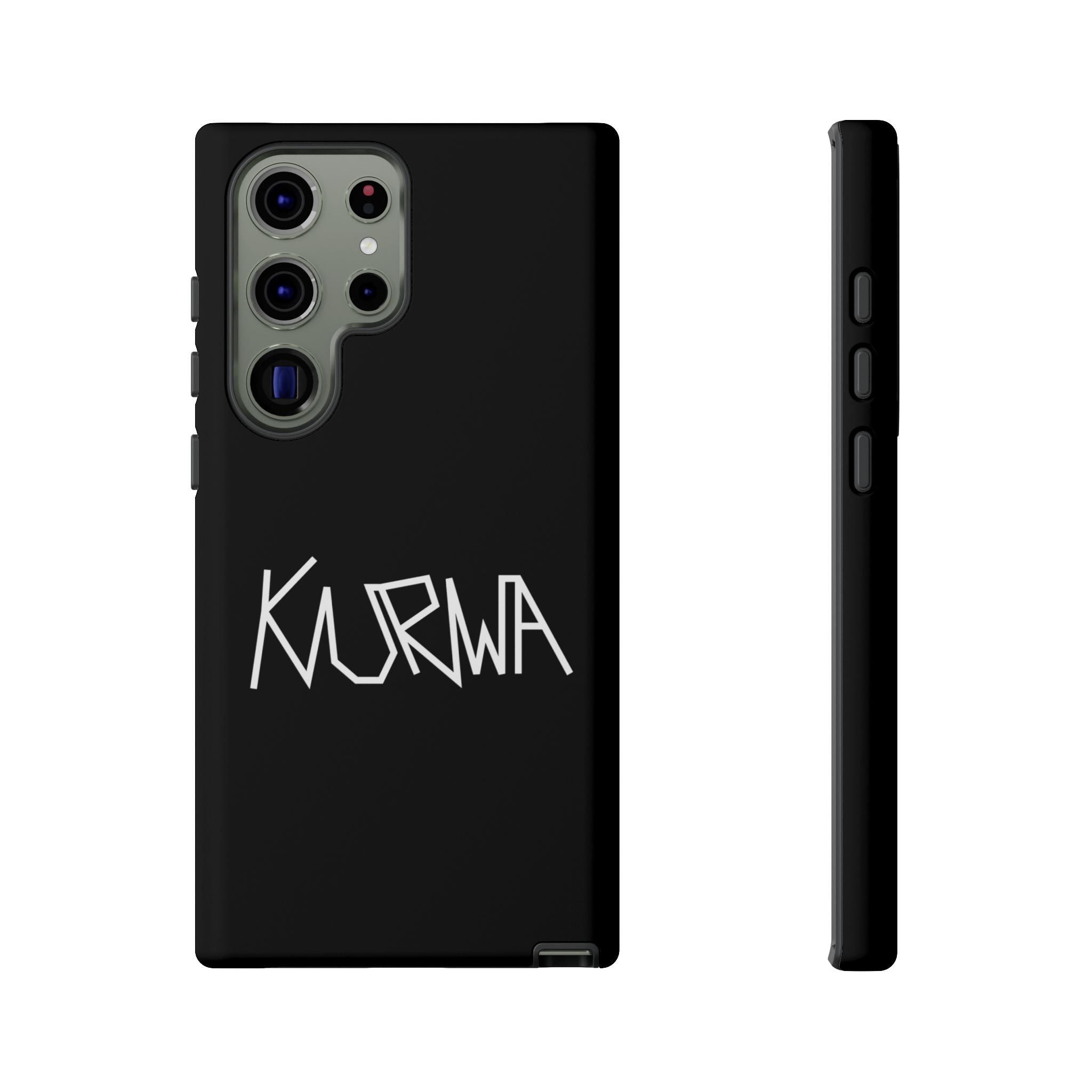 Etui na telefon - minimalistyczne czarne etui „KURWA” w stylu graffiti